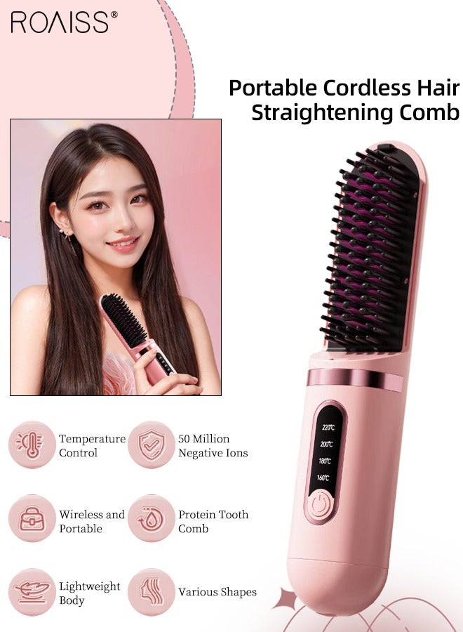 Portable Cordless Hair Straightener Brush, 4-speed Temperature Control, Rechargeable Fast-heating Ceramic Styling Comb, Negative Ion Hair Straightener for Home, Travel and Business Trips
