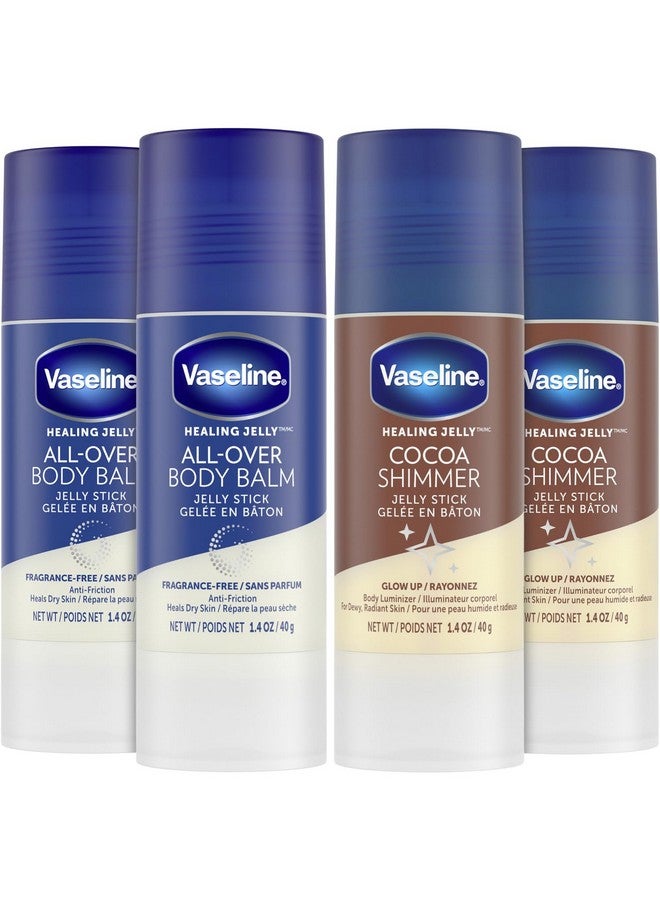 Lotion Bundle Cocoa Shimmer Jelly Stick Highlighter & Luminizer + All Over Body Balm Stick Cocoa Butter Body Balm Skin Care Set Petroleum Jelly For Dry Skin (4 Piece Set)