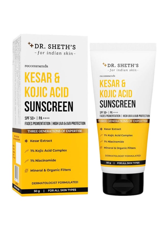 Kesar And Kojic Acid Sunscreen For All Skin Types Spf 50 Pa++++ For Pigtation-Free Skin | No White Cast And Light Weight For Daily Moisturization- 50G, Pack Of 1