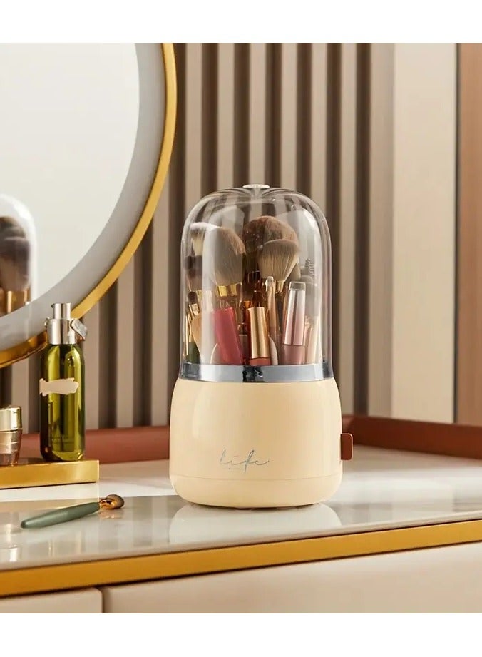Makeup Brush Holder Organnizer With Clear Lid 360 Rotating Dustprooof DDesktop Makeup Brushes Organizer for Vanity