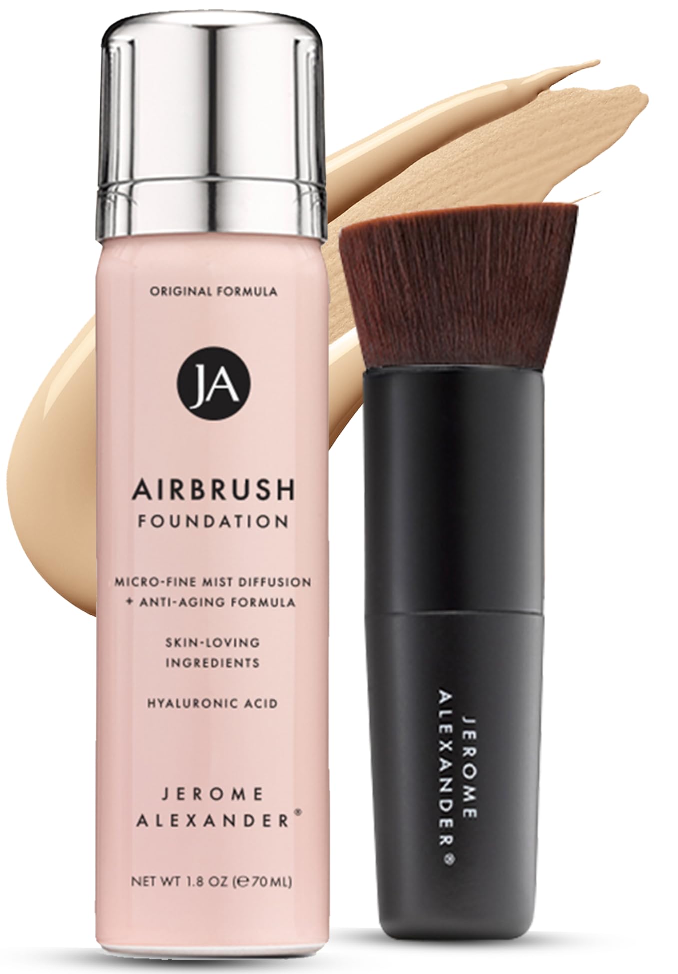 Jerome Alexander MagicMinerals AirBrush Foundation â€“ 2 Piece Set with Airbrush Foundation and Kabuki Brush - Spray Makeup with Anti-aging Ingredients for Smooth Radiant Skin - Light Medium