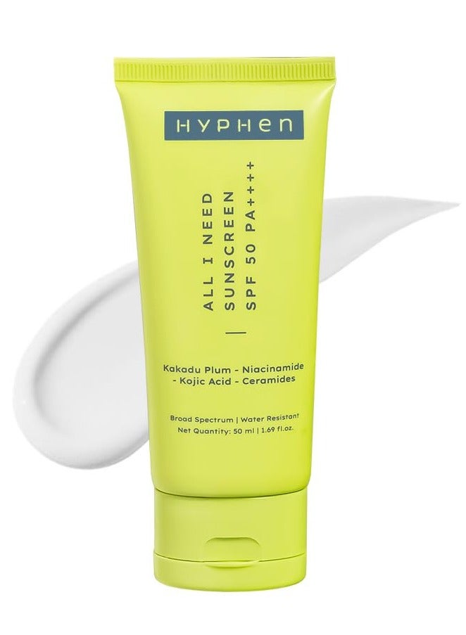 All I Need Sunscreen SPF 50 PA ++++ for Dry, Oily, All Skin Types, 50ml