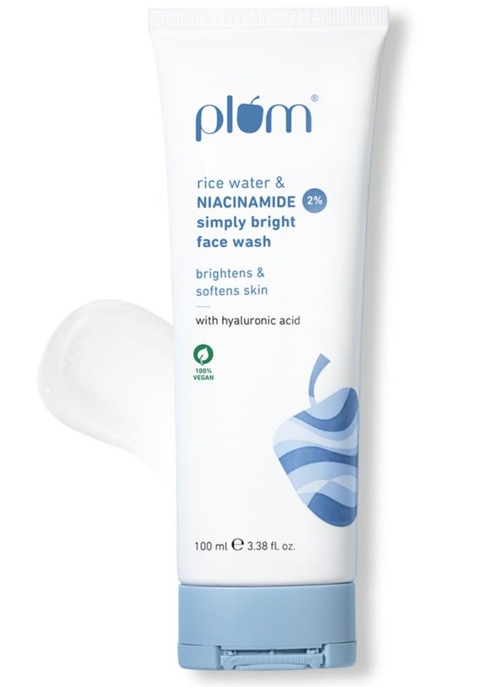 Simply Bright 2% Niacinamide Face Wash with Rice Water | Brightens, Softens & Smoothens Skin | for Oily, Acne Prone, Dry, Normal, Sensitive Skin | Gentle & Non-Drying - 100ml