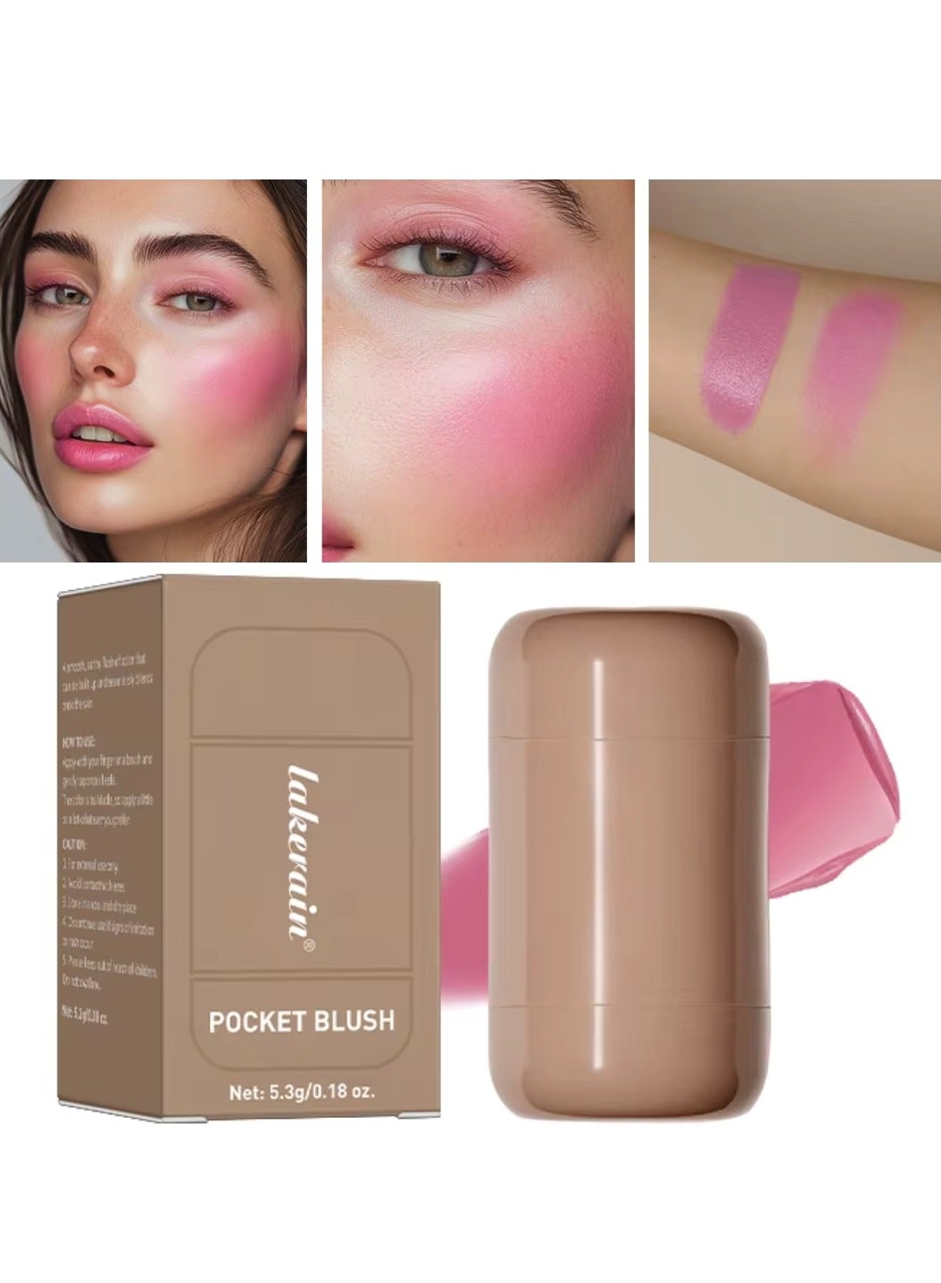 Pocket Blush Stick Cream Blush Stick for Long Lasting Lightweight Natural Blush Waterproof Sweatproof Hydrating Blush and Lipstick Creamy Blendable Makeup Blush 02