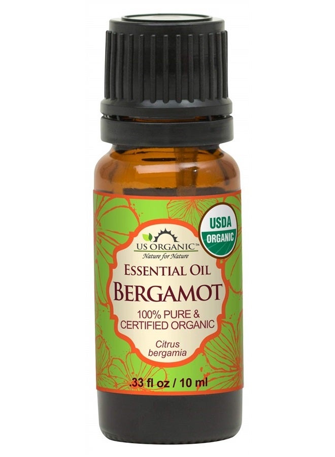 100% Pure Bergamot Essential Oil, USDA Certified Organic, Cold Pressed, with Euro droppers (More Size Variations Available) (10 ml / .33 fl oz)