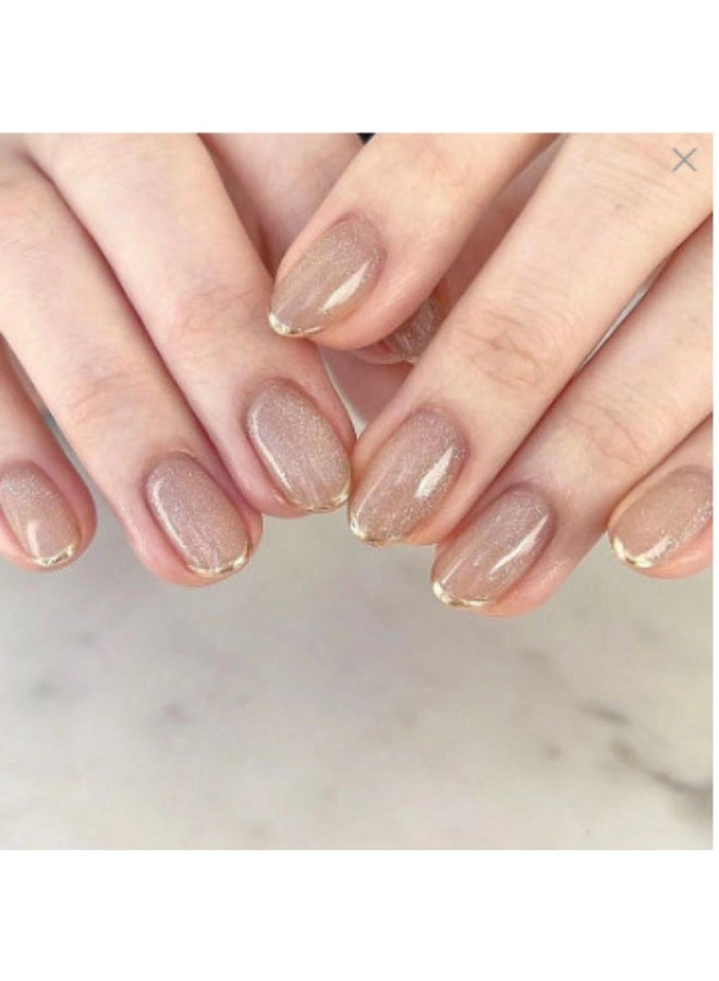 Nude Gold Edge Fake Nails Reusable Short Oval Press On Nails 24PCS Set Glossy Scratch Resistant Waterproof Finish Soft ABS Material for Natural Fit Elegant Minimalist Design Quick One Minute Salon Look Perfect for Work Parties and Holidays Comfortable Everyday Wear Stylish Nude Gold Nail Gift for Women