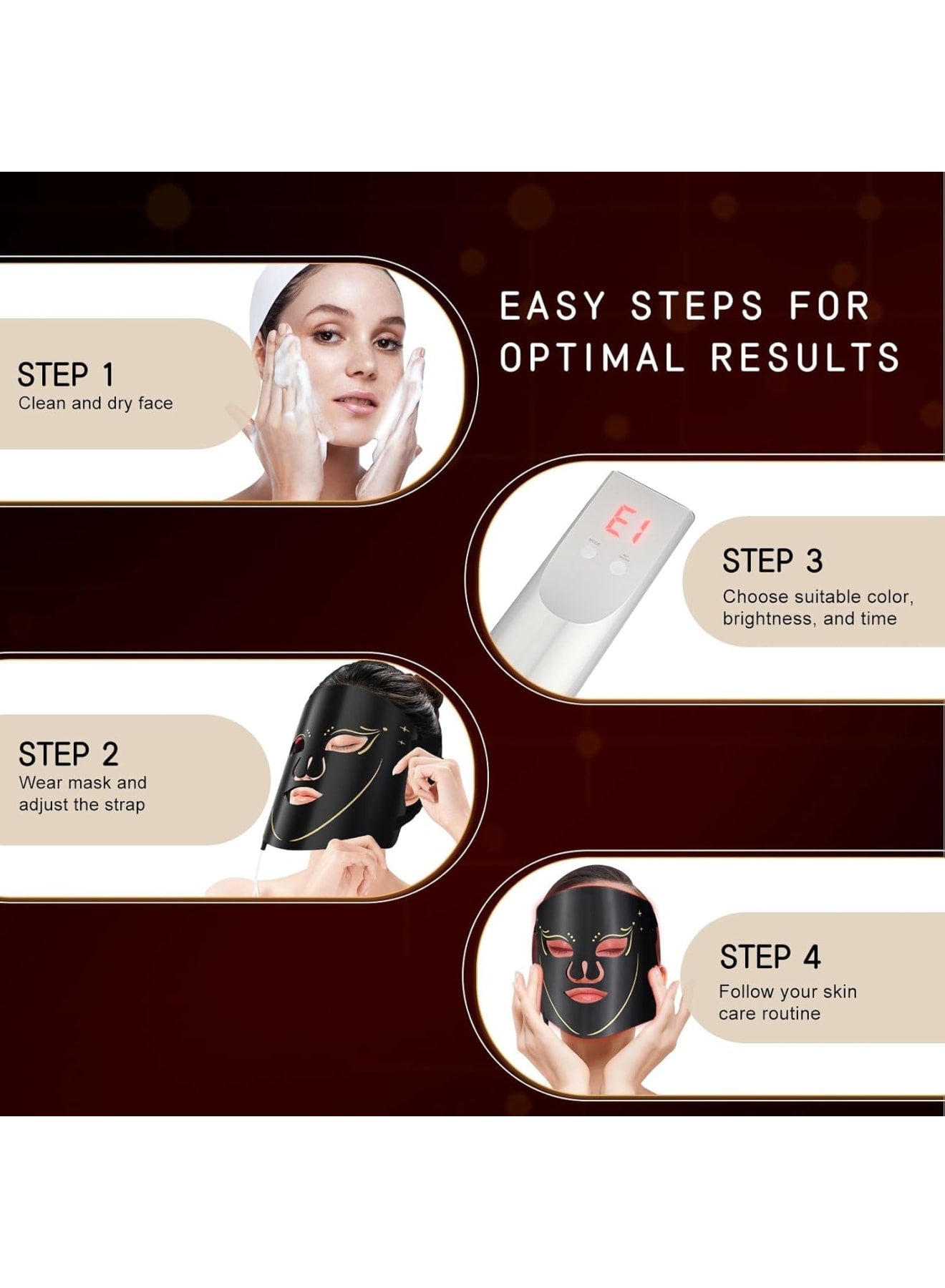 LED Light Therapy Mask, Near-Infrared 850nm & 630nm Red Light Mask with Remote Control, Portable Rechargeable 7 Color Light Mask, Soft Silicone Foldable Skin Care Mask for Face & Neck, Black