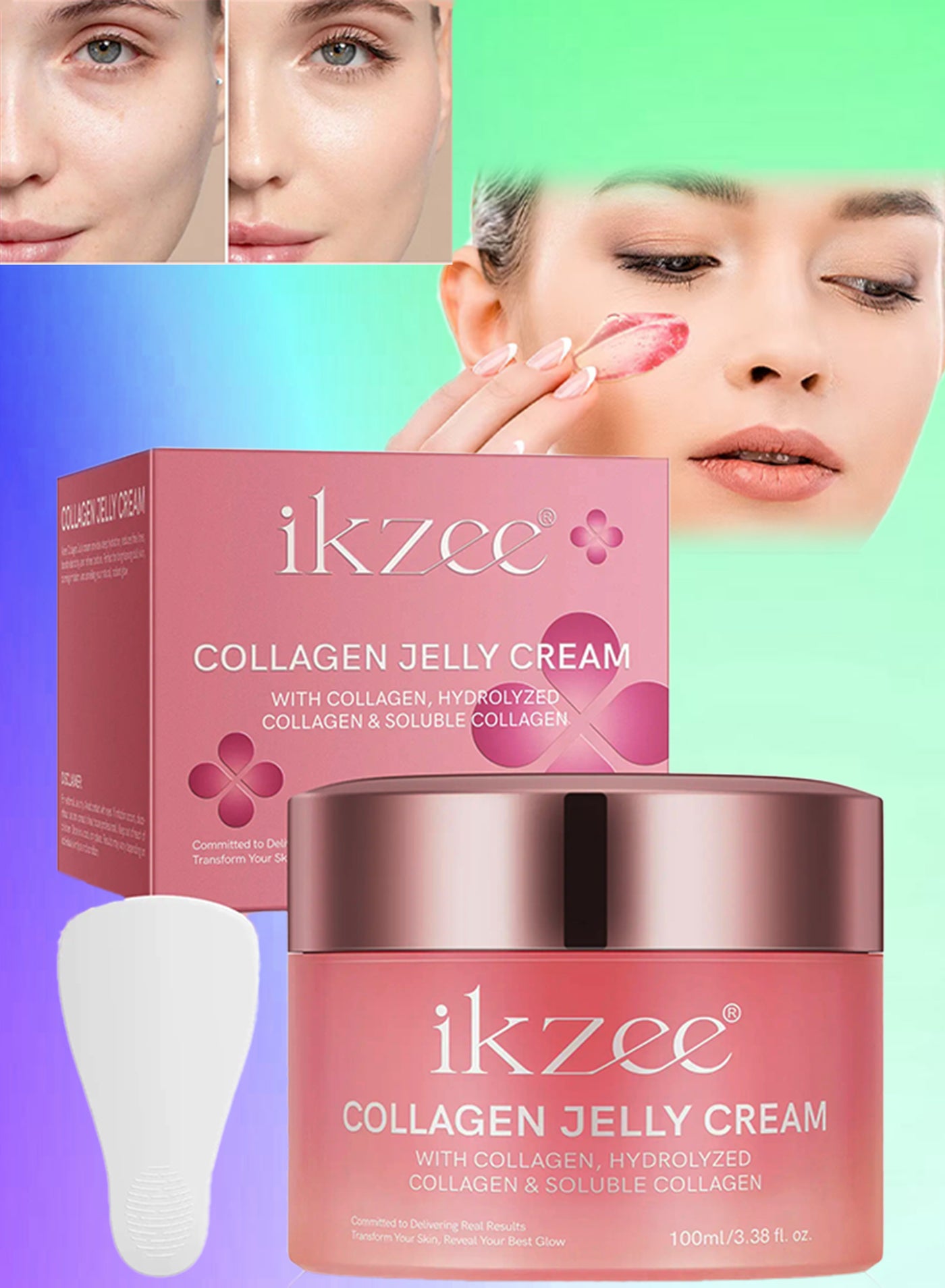 100ml Collagen Jelly Cream with Freeze Dried Hydrolyzed Collagen Long Lasting Hydration Elasticity Barrier Lifted Skin Look Anti Wrinkle Firming Gel Moisturizer Skin Treatment Cream
