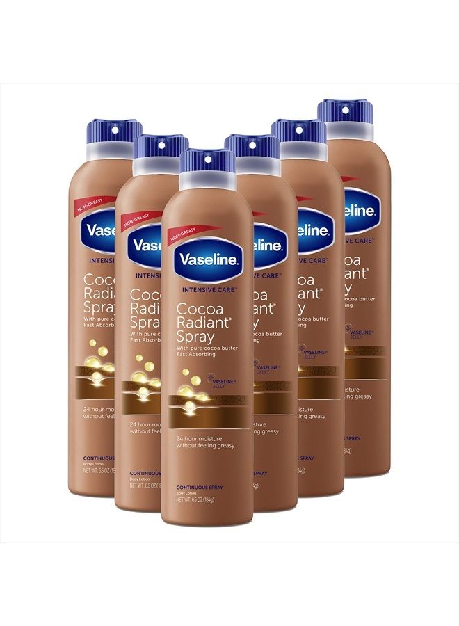 Intensive Care Spray Moisturizer For Dry Skin Cocoa Radiant Made With 100% Pure Cocoa Butter 6.5oz (Pack of 6)
