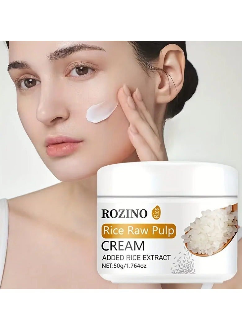 ROZINO Rice Raw Pulp Cream 50g - Hypoallergenic Moisturizer with Glycerin, Natural Finish for All Skin Types, Unisex-Adult, Quick Absorbing, Light Texture, Nutrient-Rich for Hydration