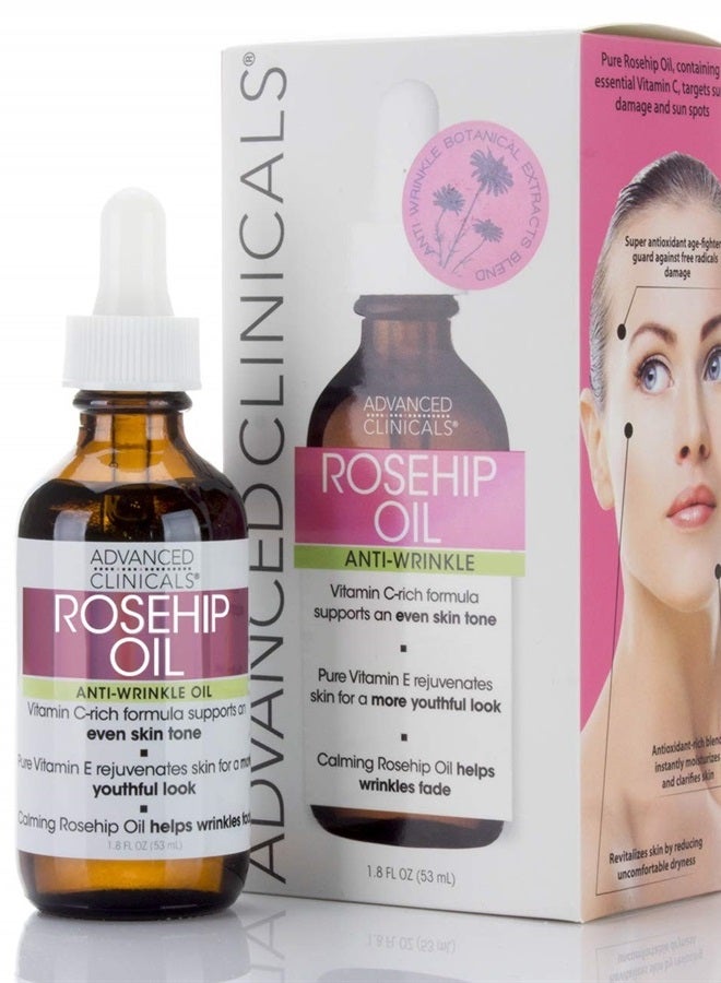 Rosehip Oil Facial Skin Care Serum Moisturizer Face Oil W/Vitamin C & Vitamin E For Reducing Appearance Of Sun Damage Skin, Age Spots, & Wrinkles, 1.8 Fl Oz (Pack of 1)