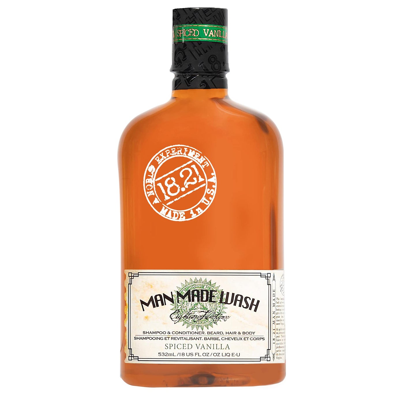18.21 Man Made Original Spiced Vanilla 3-in-1 Body Wash, Shampoo, & Conditioner for Men, All Hair & Skin Types, Strengthens and Moisturizes in a Manly Aroma, 18oz