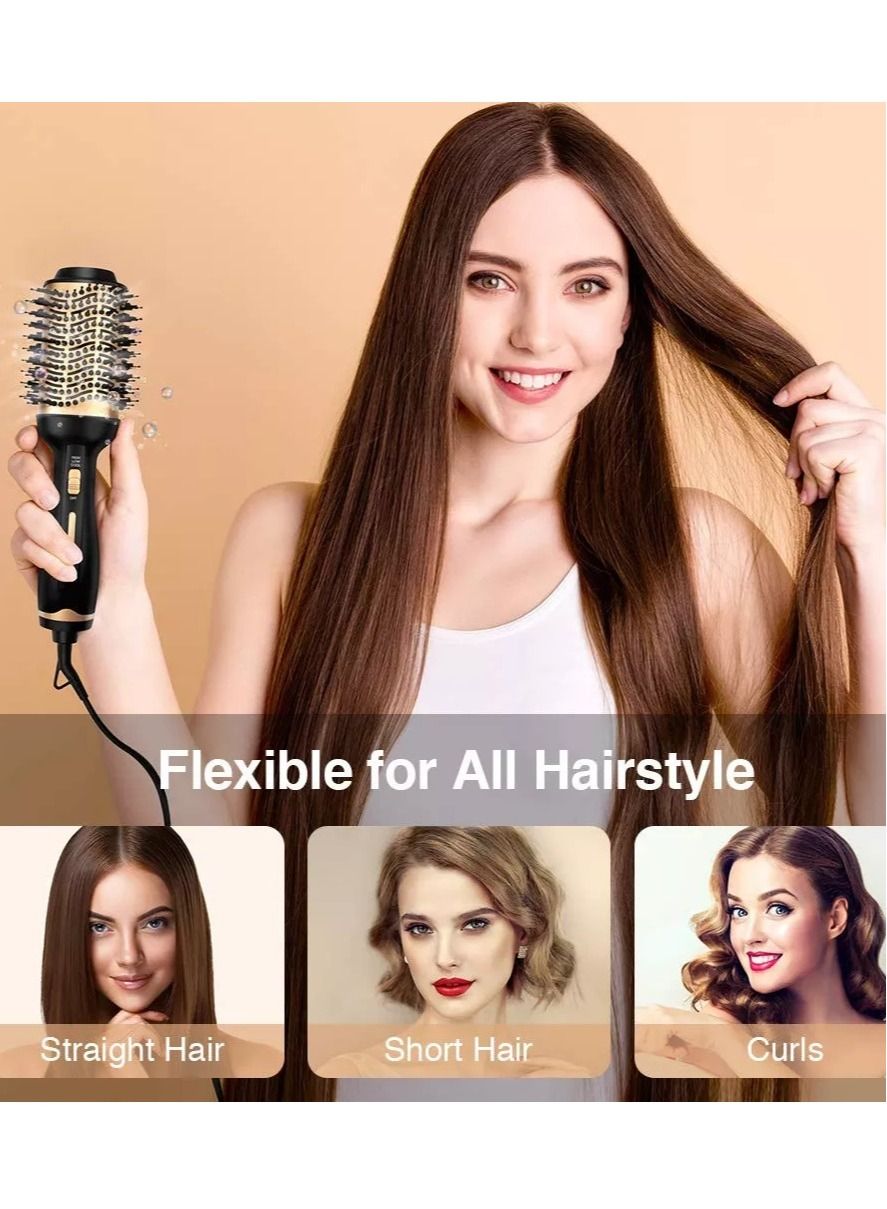Hot Air Brush, 4 in 1 Hair Dryer Brush & Volumizer, One Step Blow Dryer Suitable for Straight and Curly Hair, Ceramic Coating Achieve Salon Styling at Home 1000W, Gold/Black