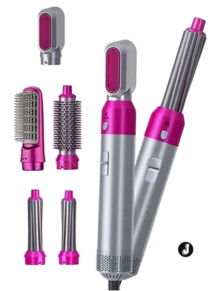 5-in-1 Hot Air Brush for Volumizing, Drying, Styling, and Curling (Silver Purple)