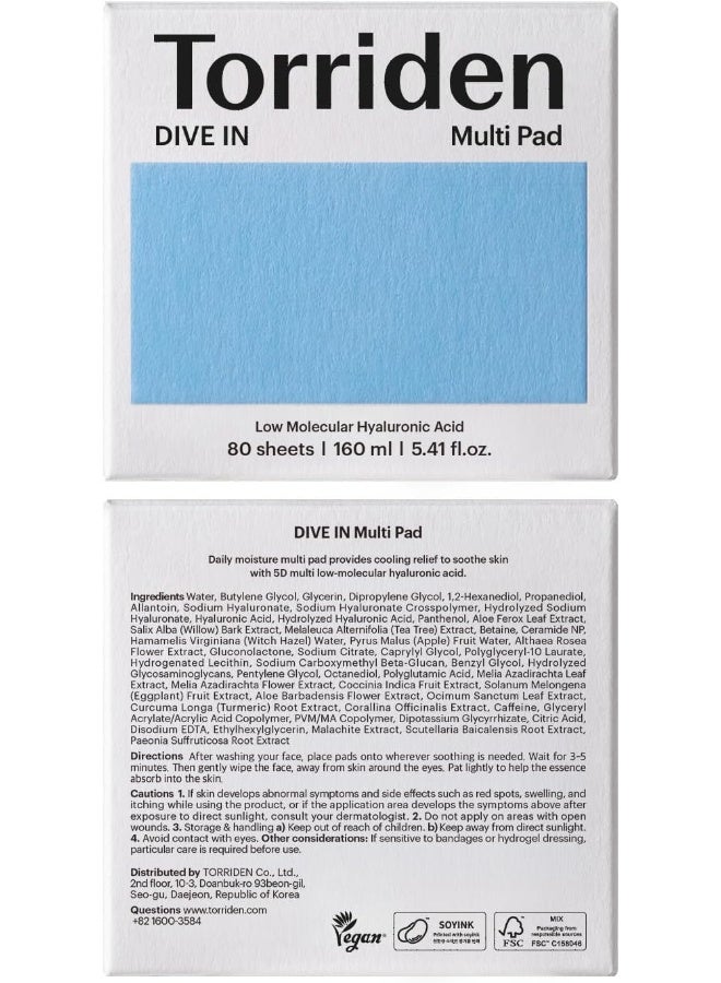 Dive-In Low Molecular Hyaluronic Acid Multi Pad 160Ml — Hydrating & Cooling Toner Pads For Sensitive Skin, Vegan, Fragrance-Free, 80 Sheets - image 7