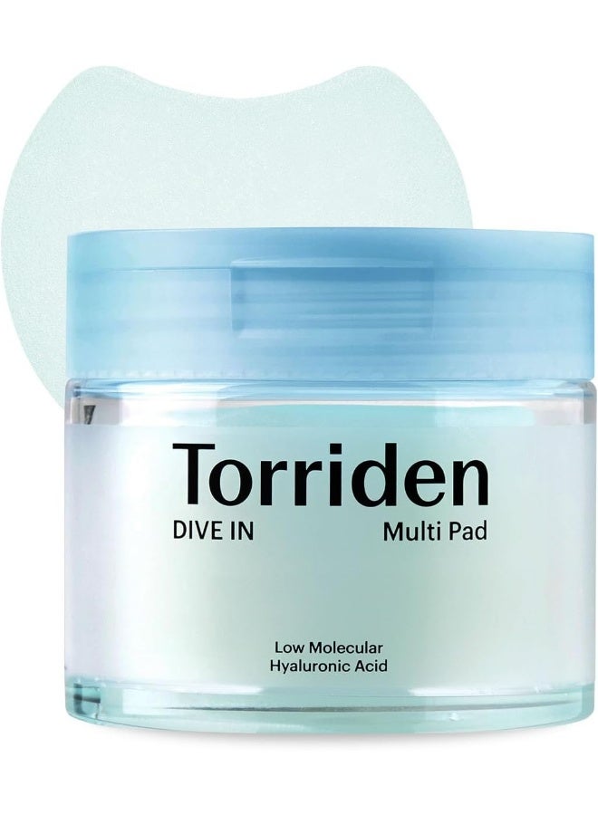 Dive-In Low Molecular Hyaluronic Acid Multi Pad 160Ml — Hydrating & Cooling Toner Pads For Sensitive Skin, Vegan, Fragrance-Free, 80 Sheets