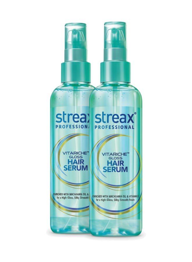 Pack Of 2 Professional Vitariche Gloss Hair Serum - Controls Frizz & Enhances Shine for a Sleek, Polished Look with Macadamia Oil & Vitamin E 100 ml x 2