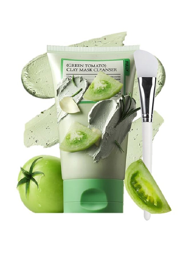 Green Tomato Clay Mask Cleanser - Face Wash With Smudge stick, Pore Purifying with 49% Green Tomato Extract, Sebum & Clogged Pore Care, Exfoliation, Fragrance-Free, Vegan & Dermatologically Tested, 120g
