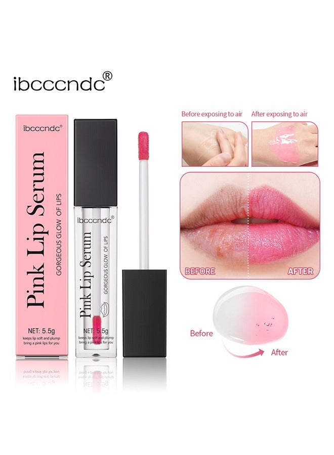 Pink Lip Serum，Lip Gloss Oil for Plumper and Moisturizer Serum ，Hydrating Lip Serum for Dry Peeling and Dark ，Lips Color Changing Lip Oil for Lips and Cheeks Gorgeous Glow of Lips 5.5g