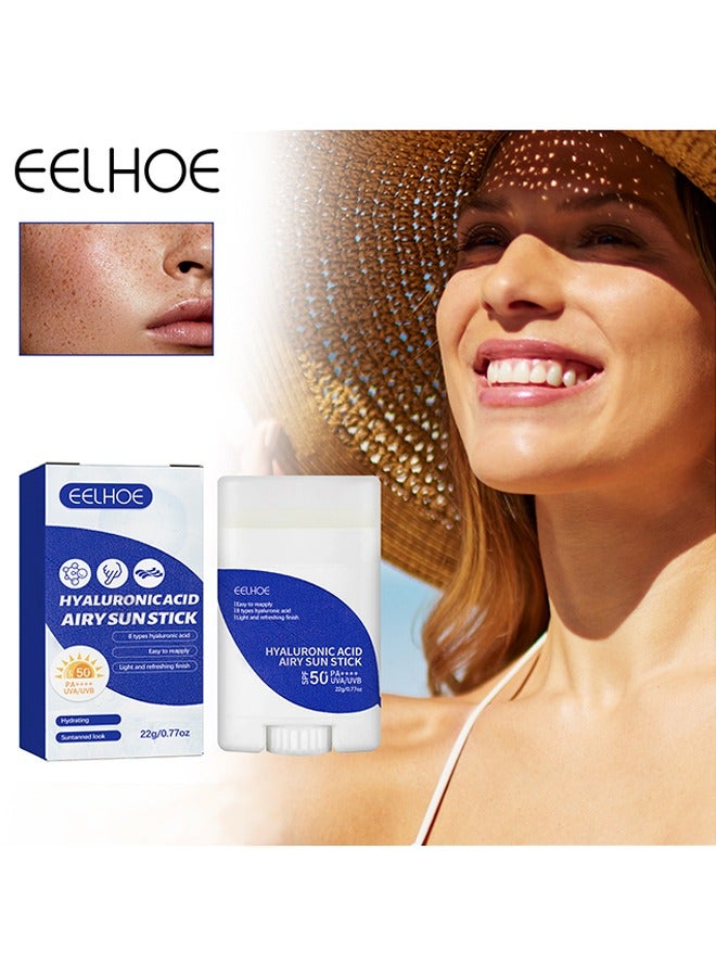 Unisex SPF50+ UV Resistant Hyaluronic Acid Airy Sun Stick Moisturizing Refreshing Waterproof Lightweight Portable