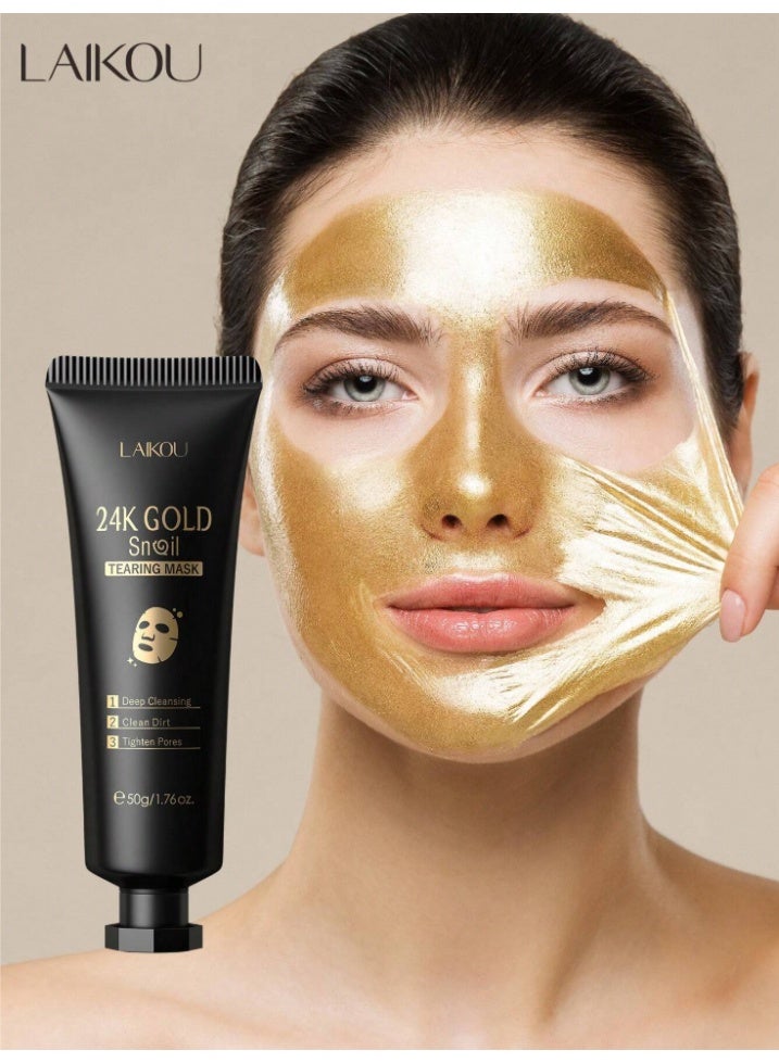 24K Gold Snail Extract Peel-Off Mask (50g) - Deep Cleansing Pores, Blackhead Removal, and Skin Tone Brightening