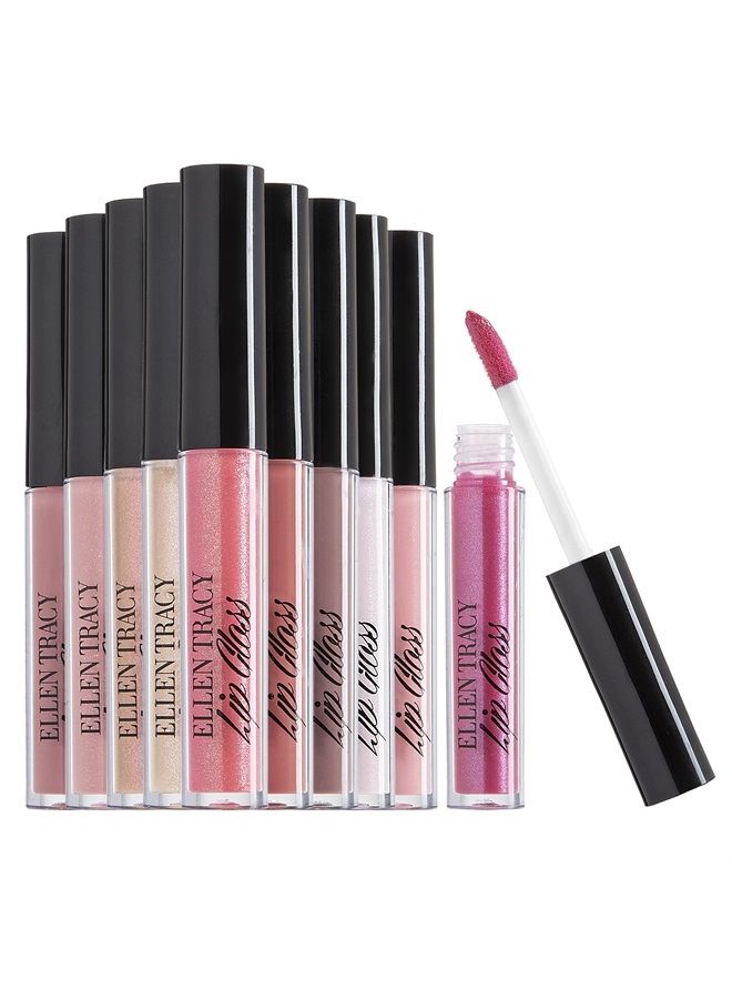 Ellen Tracy 10 Pc Lip Gloss Collection, Shimmery Lip Glosses for Women and Girls, Long Lasting Lip Gloss Set with Rich Varied Colors, Great Holiday and Birthday Gift