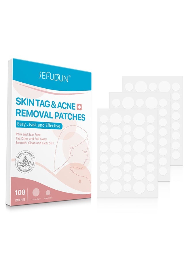 Skin Tag & Acne Remover Patches, Acne Tag Mole Remover Patch Natural Safe Effective Skin Tag Removal Patches to Remove Acne Dark Spot Wart for Face and Body 108 Pcs