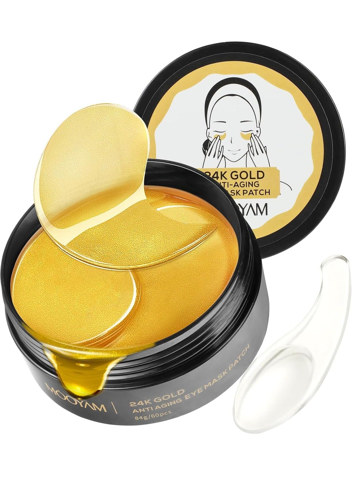 24K Gold Eye Mask Patch 60pcs Eliminating Wrinkles and Dark Circles Under The Eyes, and Reducing Eye Skin Aging, Suitable for All Skin Types