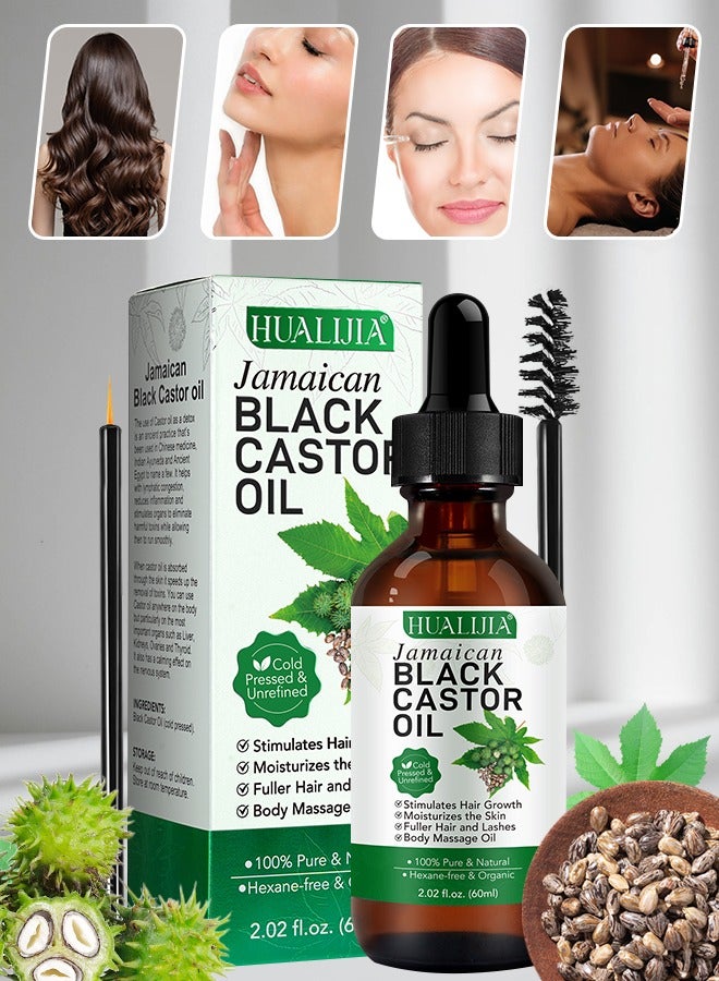 60ml Jamaican Black Cold Pressed Castor Oil for Hair and Skin Care Eyelashes and Eyebrows Hair Loss & Dry Damaged Hair Nourishment Scalp Stimulates Hair Growth for Men & Women
