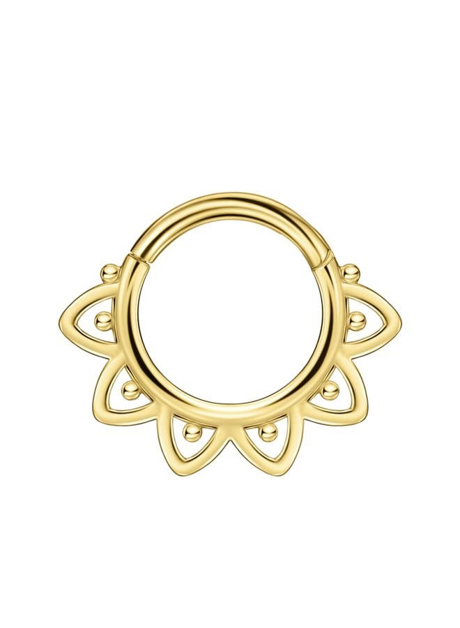 Gold Lotus Septum Jewelry 16g Seamless Rings for Women - Surgical Steel Daith Earring Hoop 8mm Piercing Jewelry 16 Gauge
