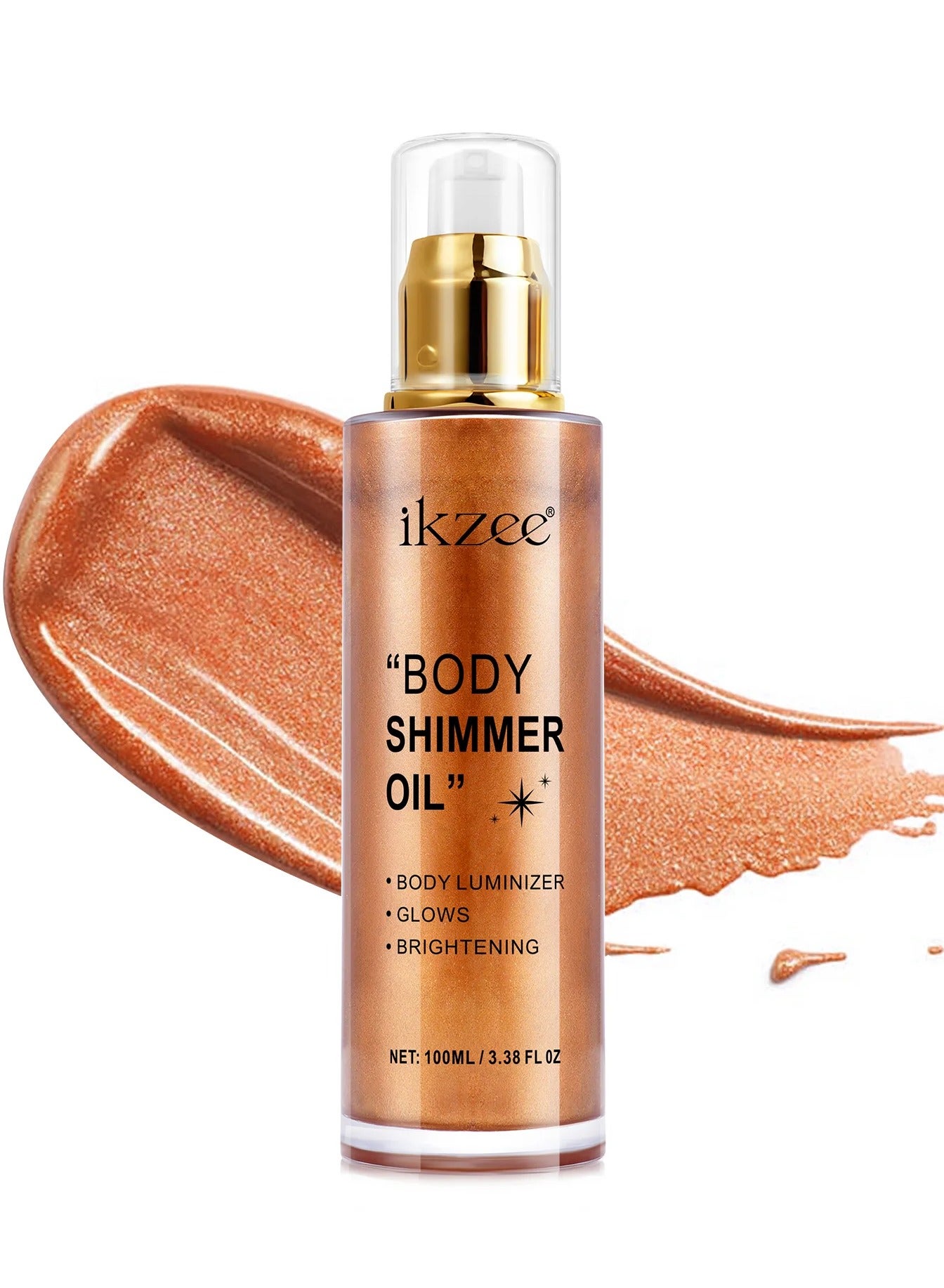Golden Brown Body Shimmer Oil 100ml Body Shimmer Lotion Glow Oil Body Luminizer Oil Glow Lotion for Brightening Body Long Lasting Shimmering Body Oil for Body & Face No.04