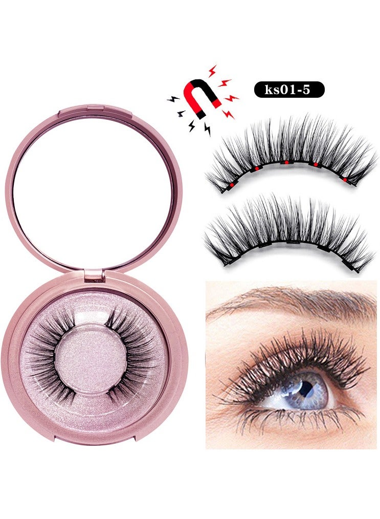 2 Pairs Magnetic Eyeliner With Eyelashes And Tweezer Set Rose Gold/Black - ks01