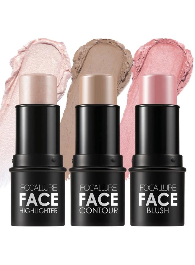 3 Pcs Cream Contour Sticks,Shades with Highlighter & Bronzer & Blush,Non-greasy Long-wear Face Contouring Pen,Easy to Sculpt the Face and Create a Lightweight Finishing Makeup,FAIR