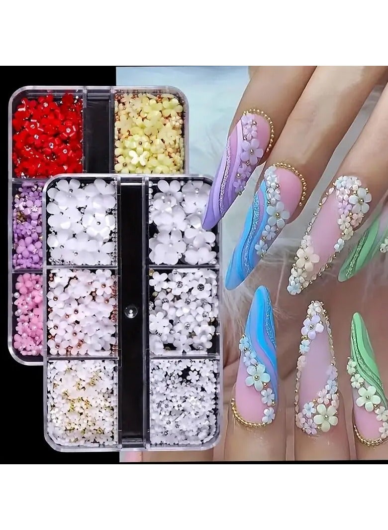 2 pcs 3D Flower Nail Charms, Nail Art Rhinestones,Nail Art Pearl Nail Art Decoration For Women And Girls,Nail Art Jewelry