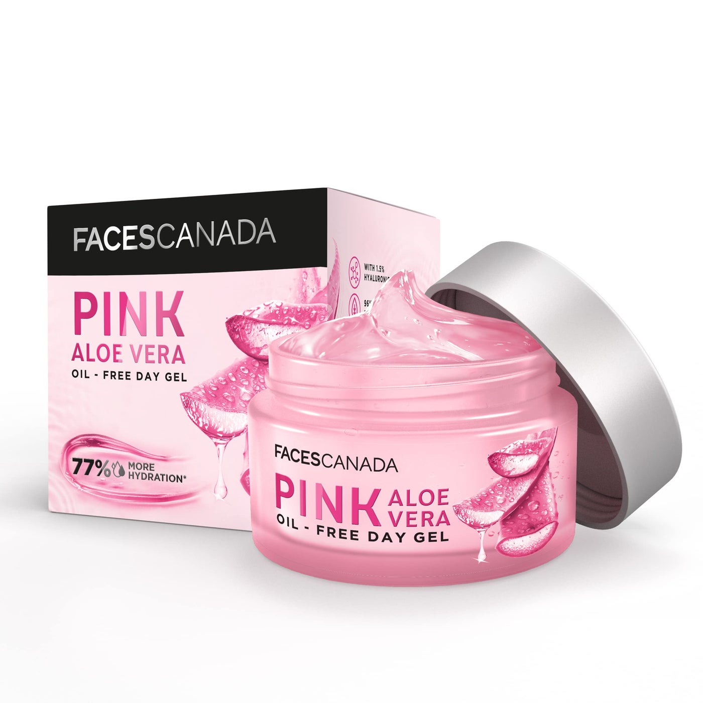 FACESCANADA Pink Aloe Vera Oil Free Day Gel | Lightweight Moisturizer for Hydration & Glow | with Hyaluronic Acid & Niacinamide | Non Greasy Gel Cream for Soft, Fresh Skin | 1.76 Oz (50g)