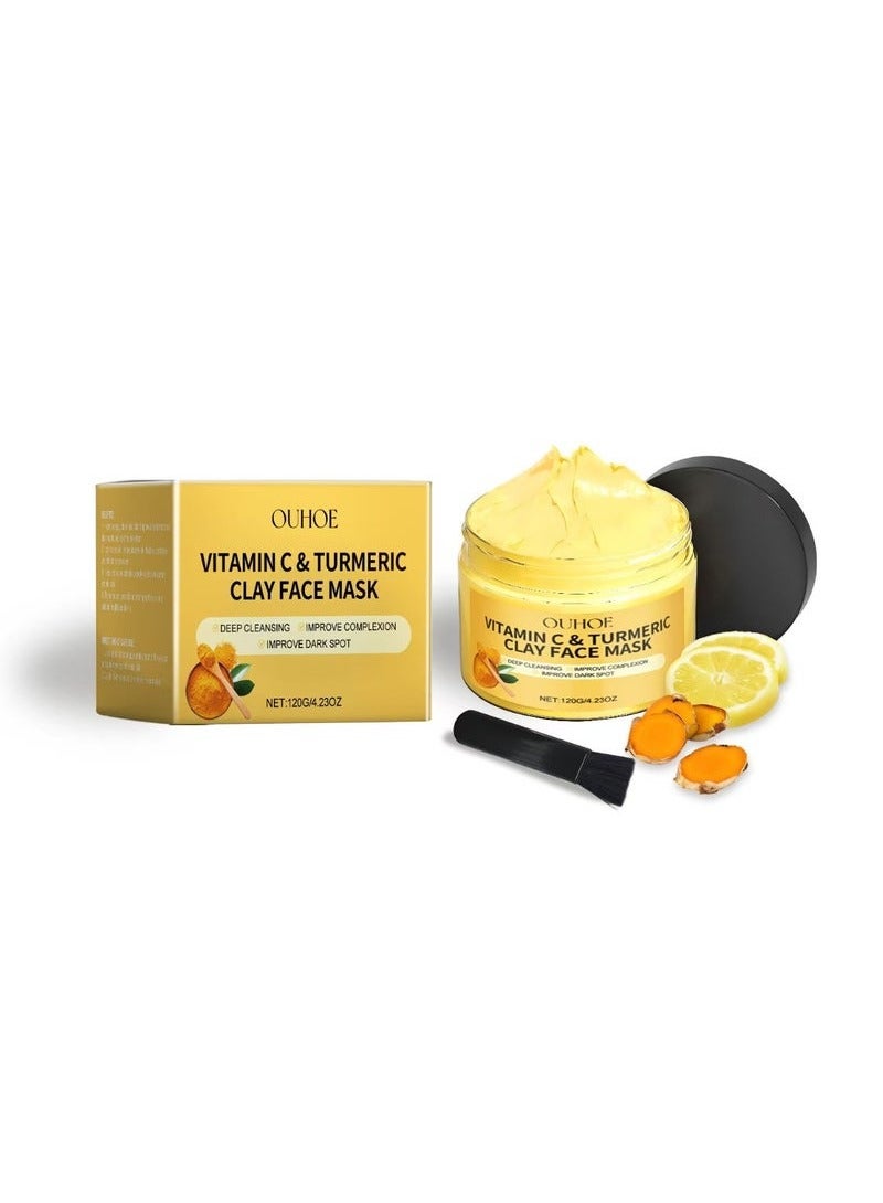 Vitamin C Face Mask with Kaolin Clay and Turmeric for Dark Spots, Dull Skin, Skincare Facial Mask for Controlling Oil and Refining Pores 4.23 Oz