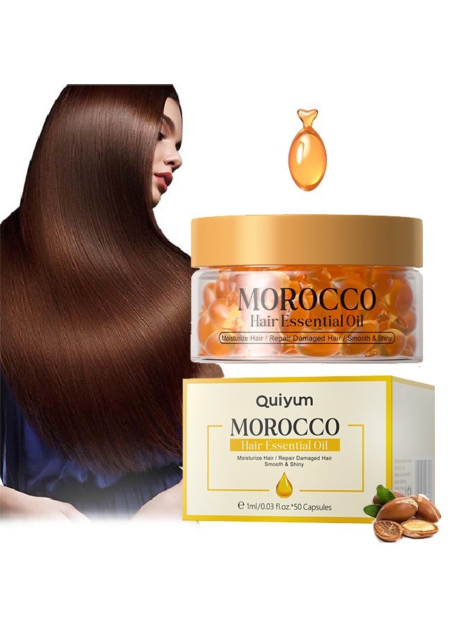 Morocco Hair Essential Oil，Hair Oil Serum, Hair Care Oil, Hair Strengthening Oil, Anti-Frizz Hair Serum Oil, Enhance Shine, Hair Serum for Dry, Damaged Hair 1ml/0.03 fl.oz.*50 Capsules