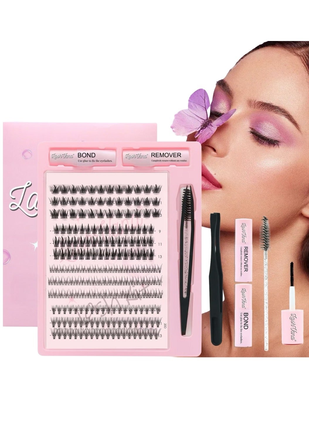 264pcs 4 Styles DIY Lash Extension Kit Eyelash Clusters with Lash Glue Tweezer and Remover Natural C Curl Personal Eyelash Set Easy to Apply at Home 9 11 13mm