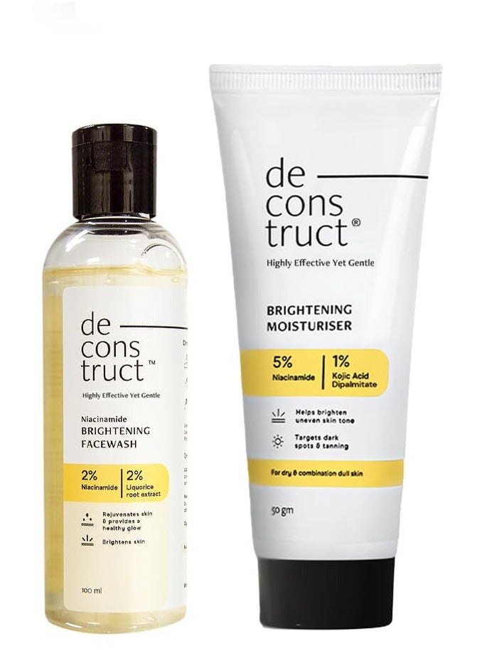 Deconstruct Daily Radiance Boosting Duo- Brightening Face Wash (100ml) + Brightening Face Moisturiser (50 g) | For Glowing and Radiant Skin | Anti Pigmentation Duo | Pack of 2