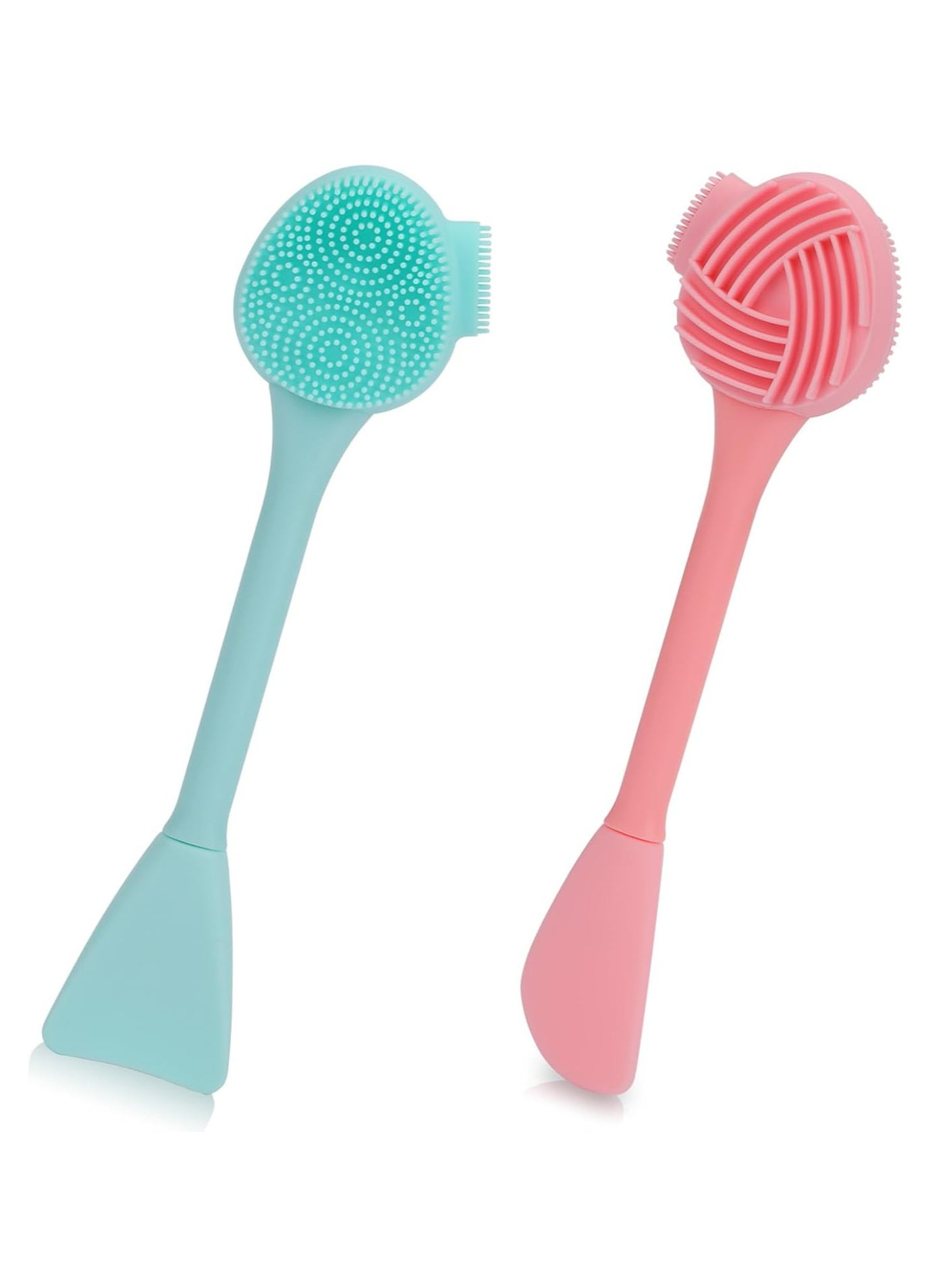 2 Pack Double-Headed Silicone Face Cleansing Brushes, Green, Pink, for Exfoliating, Makeup Removal.