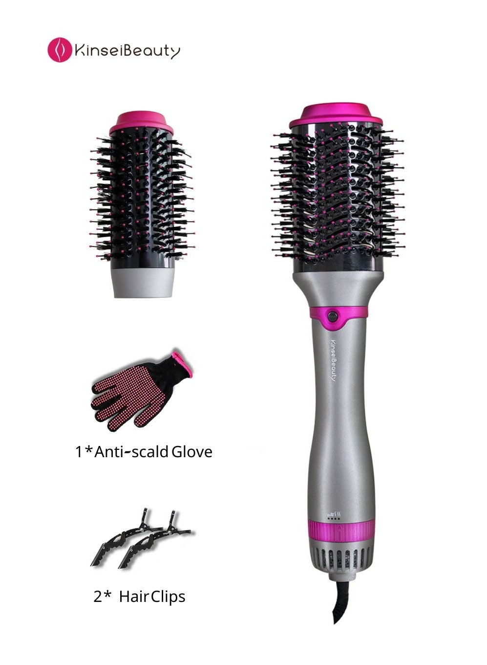4-in-1 Hair Dryer Brush, One-Step Volumizer 1200W Blow Dryer Brush, Hair Styler with 2 Rechangeable Brushhead, Hot Air Brush Set for Hair Drying/Straightening/Curling/Hair Comb