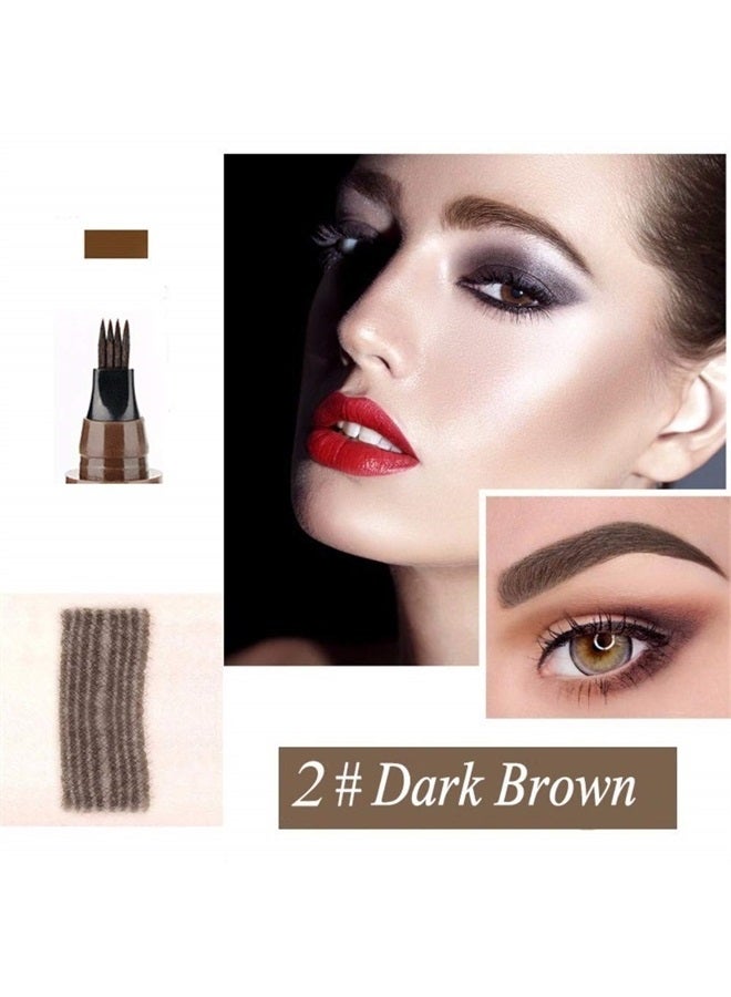 Microblading Eyebrow Pen, Eyebrow Pen 4 Points Eyebrow Pencil, Creates Lasting MakeUp Professional Natural Looking Eyebrows, Cover Sparse Areas, Daily Waterproof Eyebrow with Gift (02#Dark Brown)