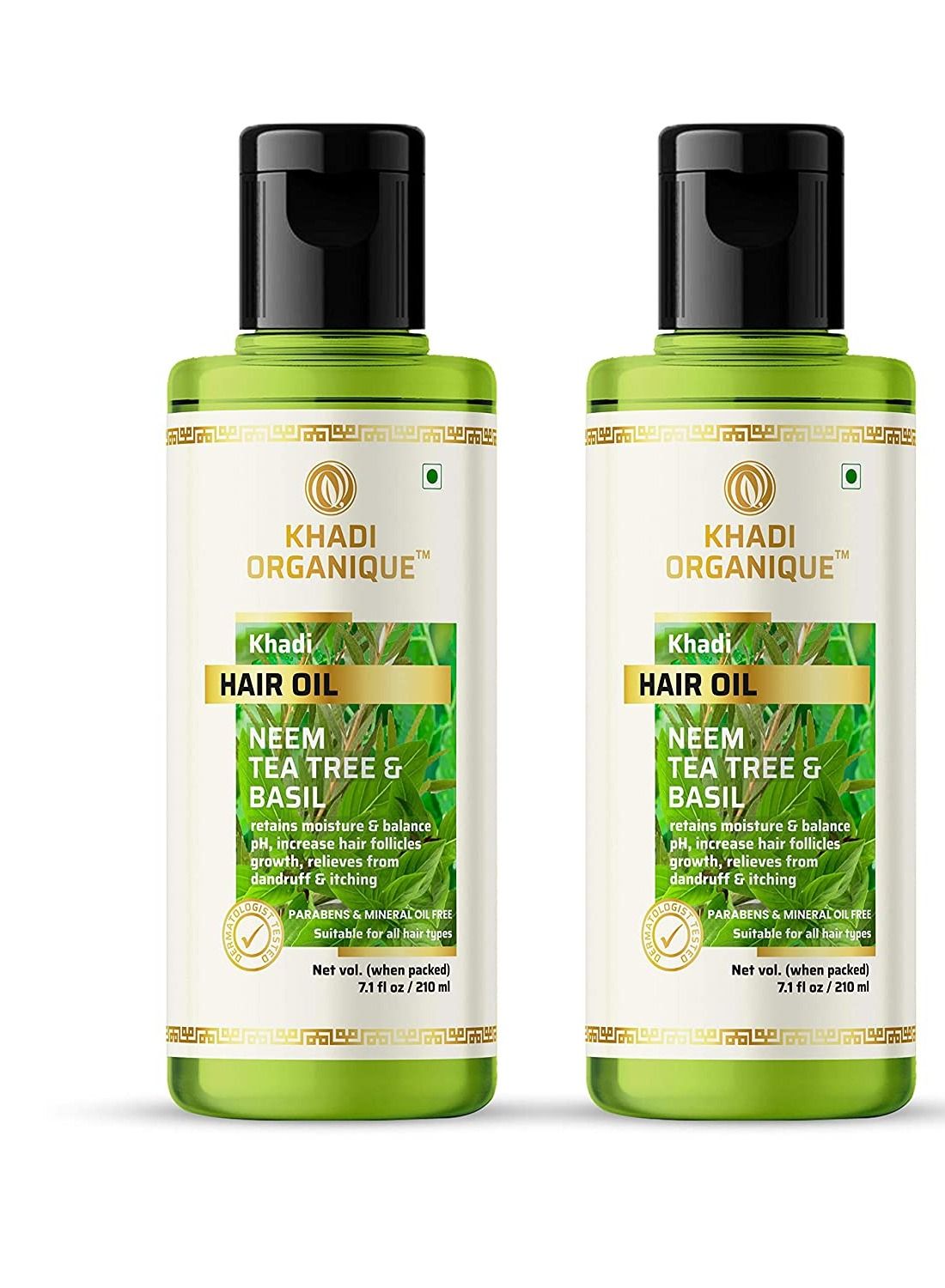 Khadi Organique Neem Tea Tree & Basil Hair Oil (Paraben & Mineral Oil Free) Pack Of 2