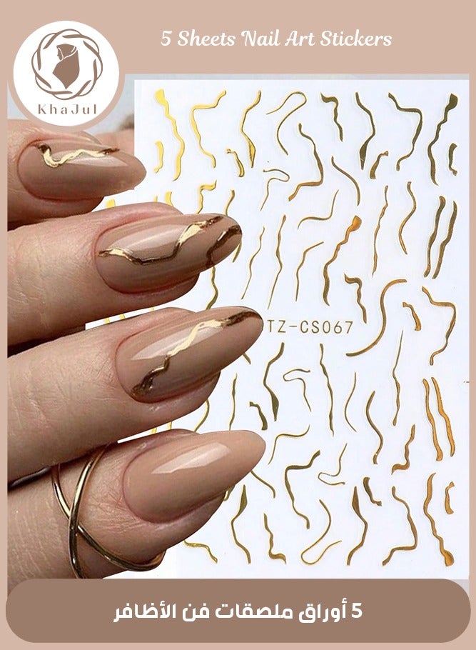 5-Sheet gold nail stickers, Nail Wraps Self-Adhesive Nail Decals, for Women Girls DIY Nail Art