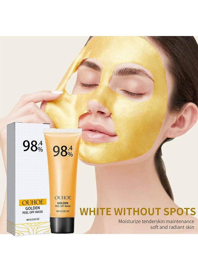 Gold Peel Off Mask,Gold Foil Peel-Off Mask,98.4% Golden Peel Off Mask, Anti-Aging Gold Face Mask for Moisturizing Removes Blackheads,mask Skin Care Peeling,98.4% Gold Face Mask 80g