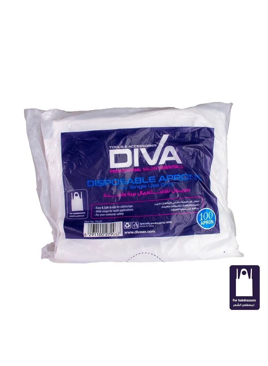 Diva Disposable HDPE Apron – Pack of 100, Durable and Waterproof Protection for Cooking, Cleaning, and Professional Use