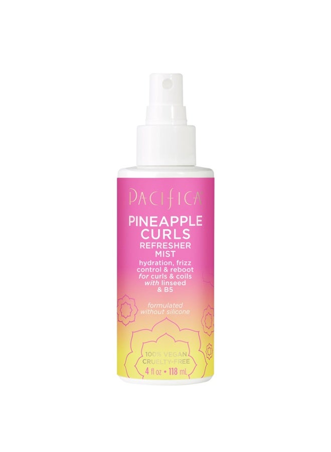 Pacifica Pineapple Curls Refresher Mist - Curl Refresher Spray, with Hyaluronic Acid, Vitamin B5 and Plant Oils, Vegan and Dermatologist Tested Curly Hair Products and Wavy Hair Products - 4 Fl Oz
