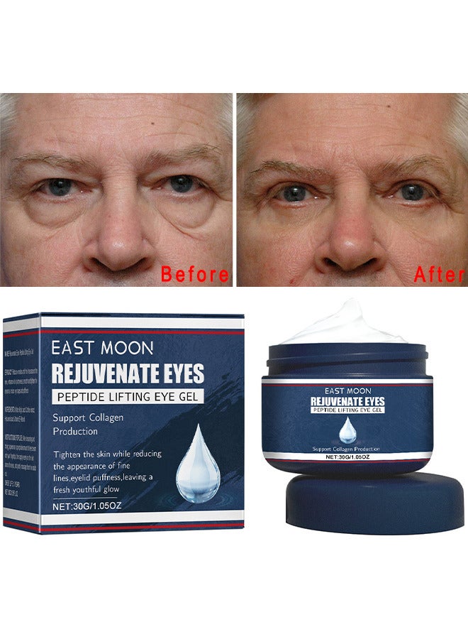Rejuvenate Eyes Peptide Lifting Eye Gel, Eye Cream For Dark Circles And Puffiness, Anti-Aging Eye Cream For Men, Brightens Reduces Puffiness, Dark Circles And Fine Lines, Eye Treatment Gel For Men 30G
