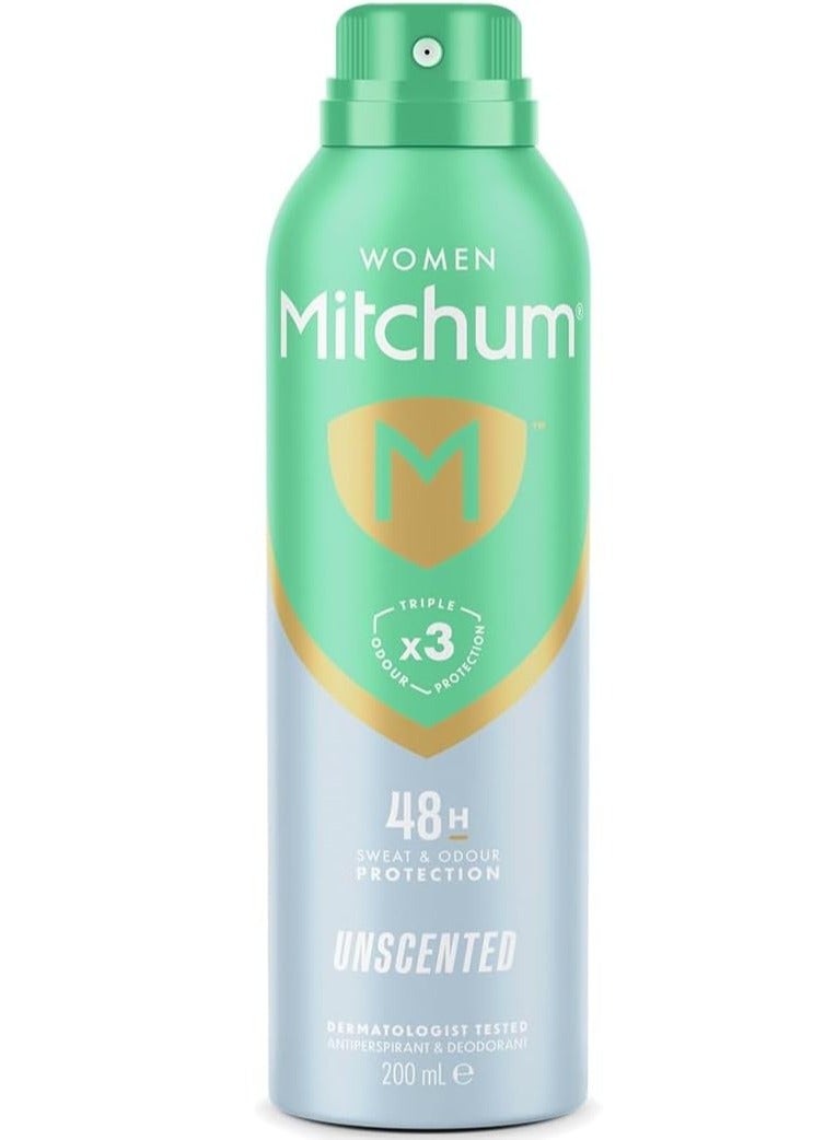 Unscented Women Triple Odor Defense 48HR Protection Aerosol Deodorant & Anti-Perspirant 200 ml