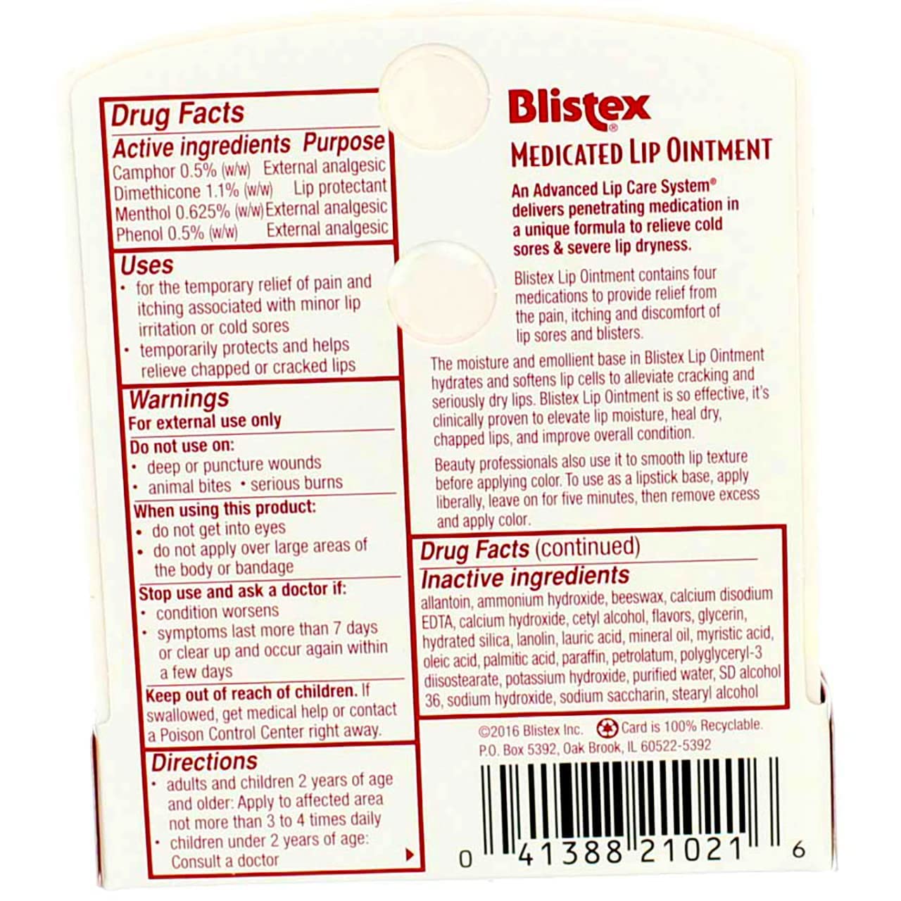 Blistex Lip Oint Bns Size .21z Blistex Lip Ointment .21oz
